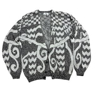 Jed Vintage Cardigan Mens Large Black/White Geometric Button Front Knit Sweater
